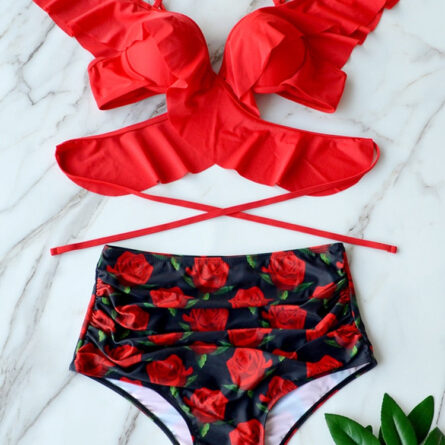 Floral Dreams Sexy White Ruffled High Waist Bikini - Image 21