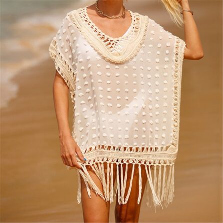 Sunset and Swim Fringe Tassel Crochet Beach Cover Up - Image 2