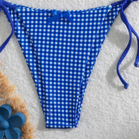 Sunset Charm Plaid Bikini With Bows - Image 23