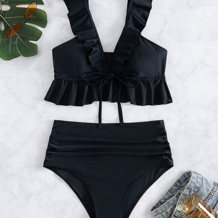 Cute Modest High Waist Ruffle Bikini – Bild 14