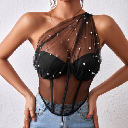 Pearl Enchantment Sheer Corset Bustier Top - Image 2