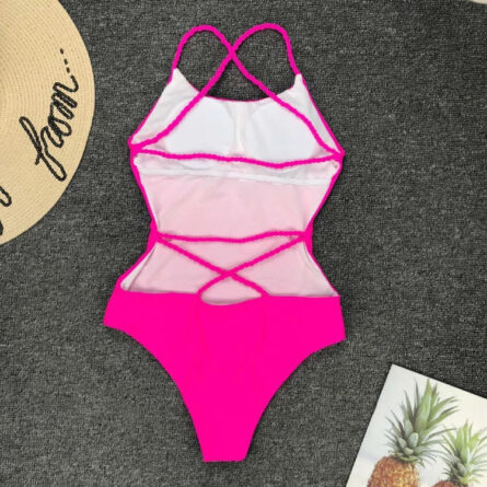 Sunset and Swim Sexy Strappy Open Back One Piece Pink Swimsuit - Image 7