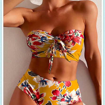 Amalfi Angel Bikini Floral Knot Front Bandeau High Waist Bikini - Image 13