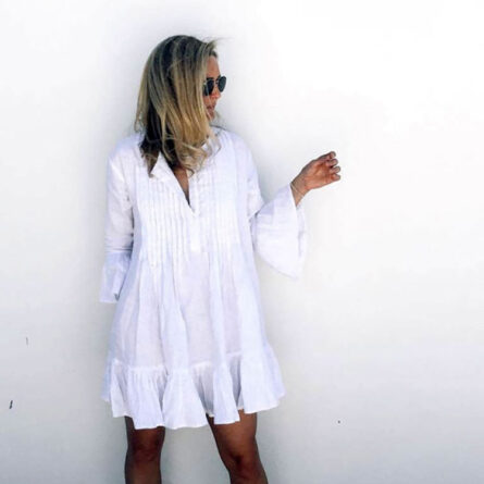 Sunset and Swim Loose Pleated White Beach Cover Up Dress – Bild 4
