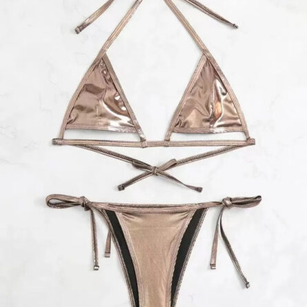 Glamorous Metallic Underboob Micro Bikini Set - Image 11