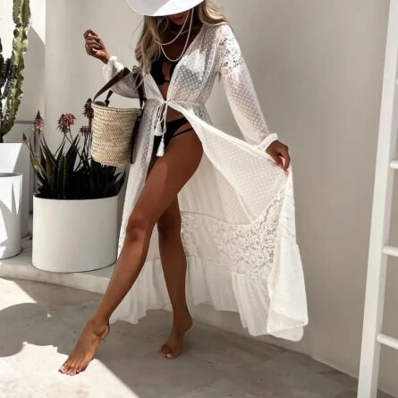 Sunset Serenade Luxe Lace Beach Dress Cover Up - Image 3