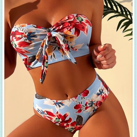 Amalfi Angel Bikini Floral Knot Front Bandeau High Waist Bikini - Image 12