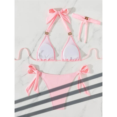 Pink Sunset Diamond Rhinestones Halter Bikini - Image 4