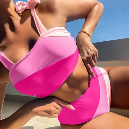 Sarah Pink Colorblock High Waist Bikini – Bild 3