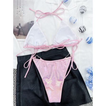Pink Love Shiny Love Heart Triangle Bikini - Image 10