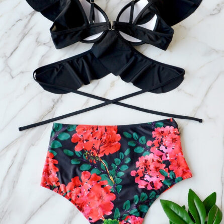 Floral Dreams Sexy White Ruffled High Waist Bikini - Image 19