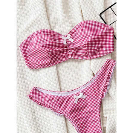 Sweet Summertime Plaid Gingham Bandeau Bow Bikini Set – Bild 6