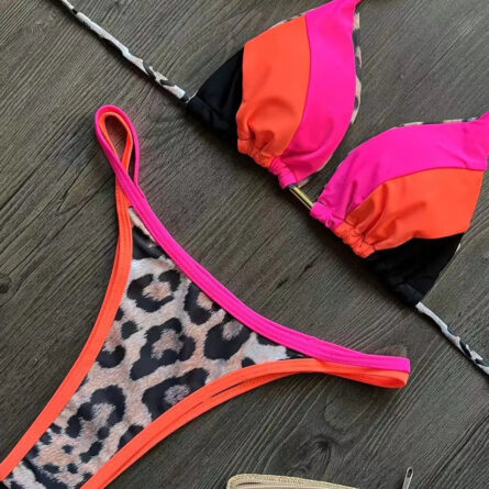 Neon Leopard Colorblock Brazilian Bikini - Image 7
