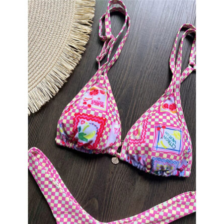 Pink Paradise Plaid Thong Bikini - Image 3