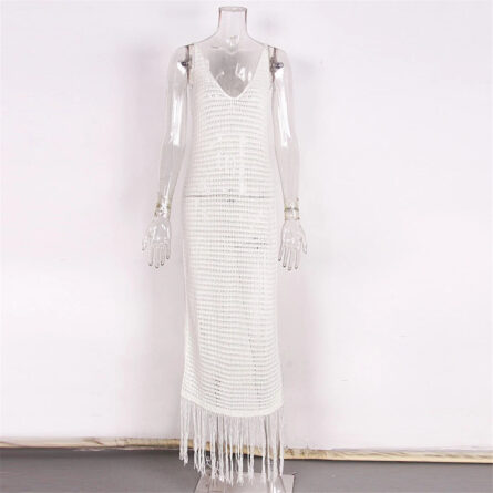 Gabriella Fringe Open Back Crochet Beach Cover Up Dress - Image 28