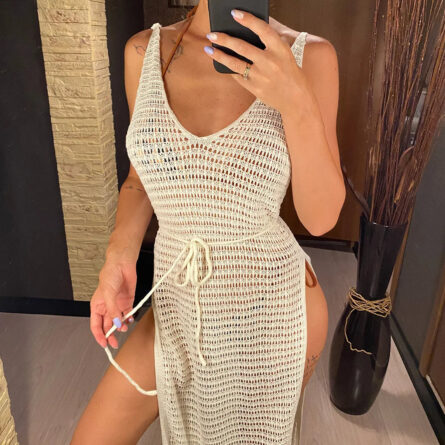 Gabriella Fringe Open Back Crochet Beach Cover Up Dress - Image 13