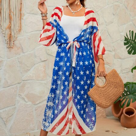 American Flag Maxi Cover Up Kimono - Image 15