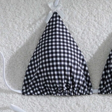 Sunset Charm Plaid Bikini With Bows - Image 14