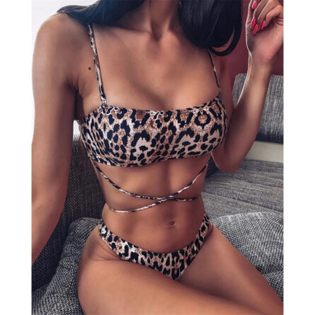 3 Piece Set Leopard Long Sleeve Cover Up Bikini - Image 3