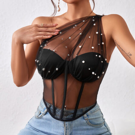 Pearl Enchantment Sheer Corset Bustier Top - Image 9