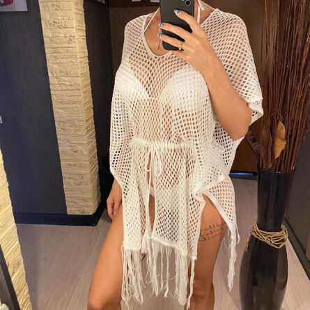 Coastal Charm Fringe Crochet Beach Cover-Up - Image 9