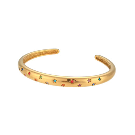 Gold Plated Waterproof Shiny Star & Moon Crystal Cuff Bangles - Image 11