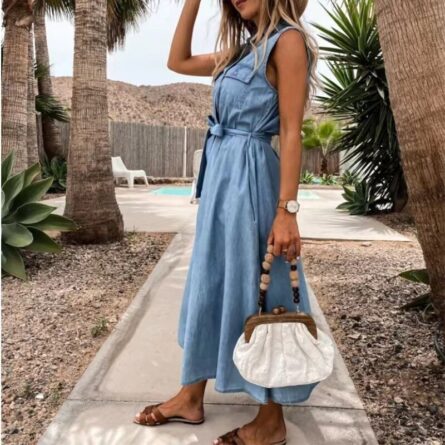 Beautiful Casual Summer Belted Denim Dress - Image 3