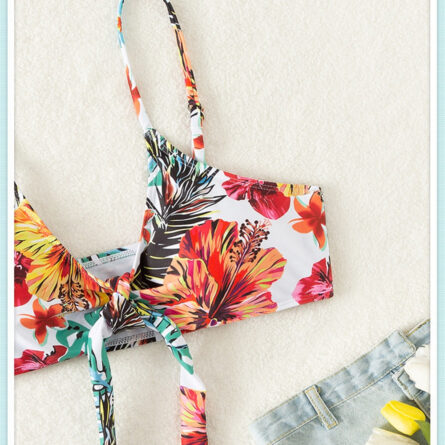 Floral Print Modest Knot Front Bikini including Cover Up Shirt – Bild 24