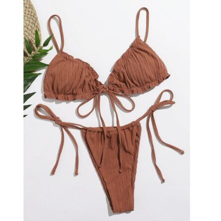 Brazilian Ruffle Ruched Solid Bikini - Image 12