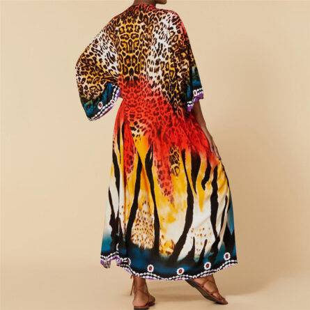 Colorful Leopard Belted Long Beach Cover Up Tunic - Image 8