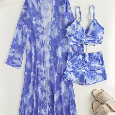 Three Piece Set High Waist Swim Shorts Bikini and Cover Up - Image 13