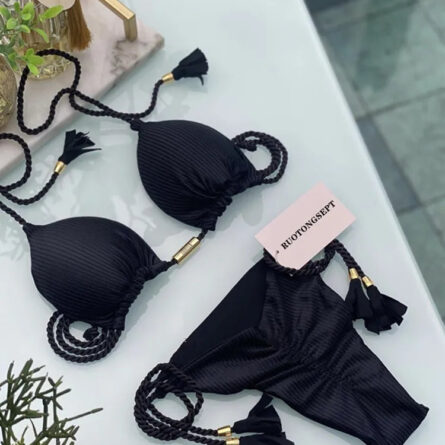Isabella Tassel Side Tie Halter Bikini - Image 43