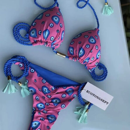 Isabella Tassel Side Tie Halter Bikini - Image 52
