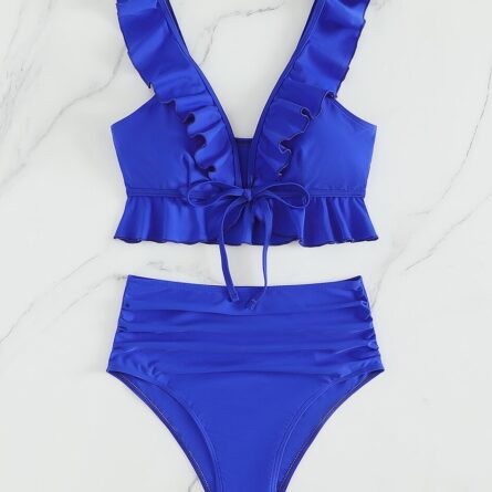 Cute Modest High Waist Ruffle Bikini – Bild 22