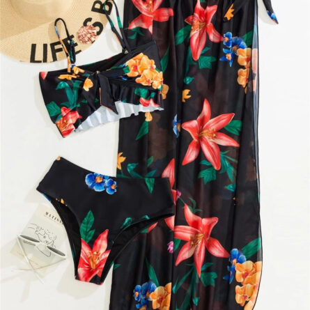 White Lotus 3 Piece Floral Bikini with Beach Skirt – Bild 6