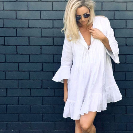 Sunset and Swim Loose Pleated White Beach Cover Up Dress – Bild 9