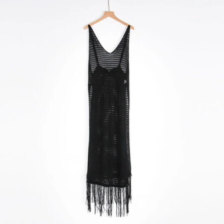 Gabriella Fringe Open Back Crochet Beach Cover Up Dress - Image 37