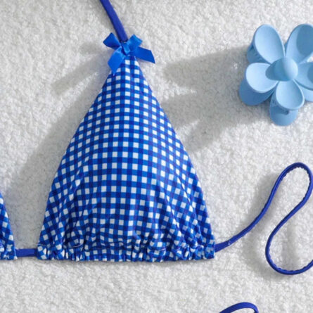 Sunset Charm Plaid Bikini With Bows - Image 18