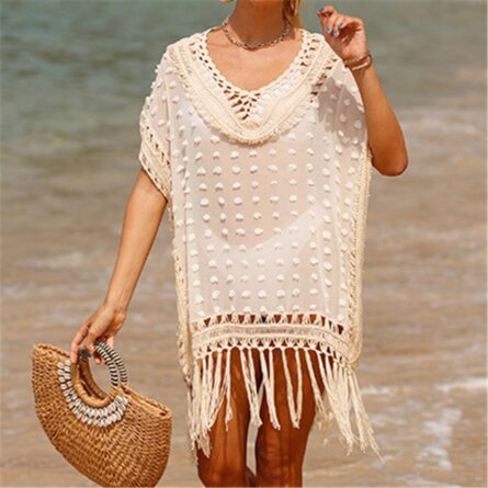 Sunset and Swim Fringe Tassel Crochet Beach Cover Up - Image 4