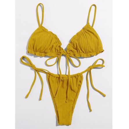 Brazilian Ruffle Ruched Solid Bikini - Image 6