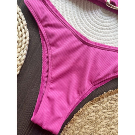 Penelope Pink Ruffled Ribbed High Leg Cut Brazilian Bikini – Bild 6