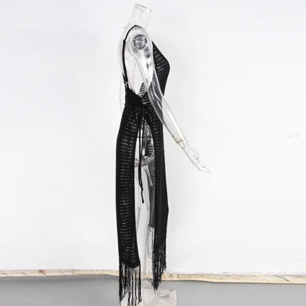 Gabriella Fringe Open Back Crochet Beach Cover Up Dress - Image 35