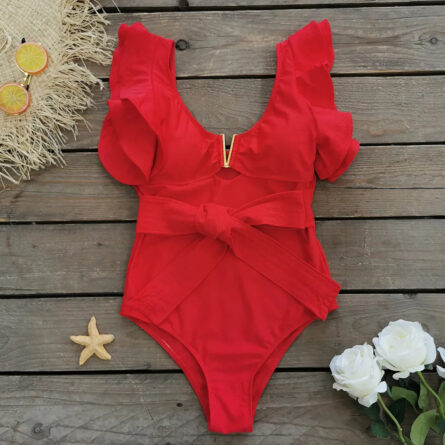 Pure Paradise Ruffle Shoulder Belt Swimsuit - Image 22