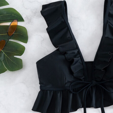 Cute Modest High Waist Ruffle Bikini – Bild 12