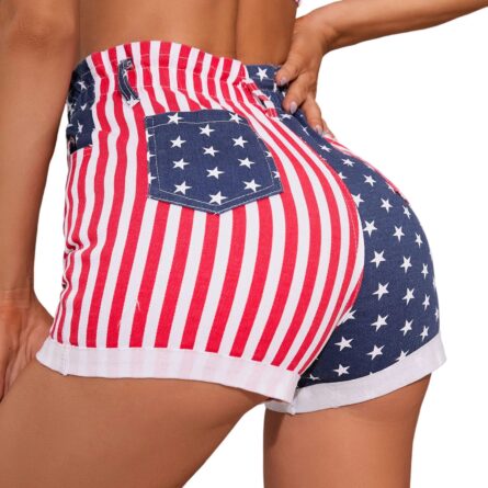 High Waist American Flag Denim Shorts - Image 17