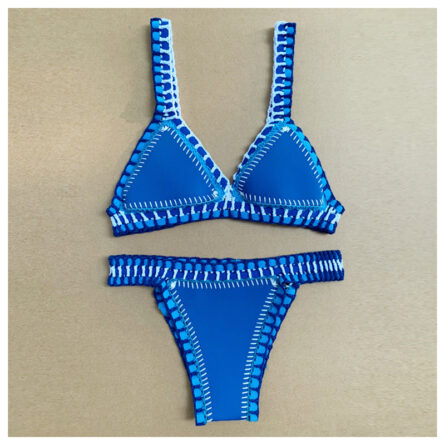 Blue Yellow Neoprene Crochet Swimwear Bikini Set - Image 7