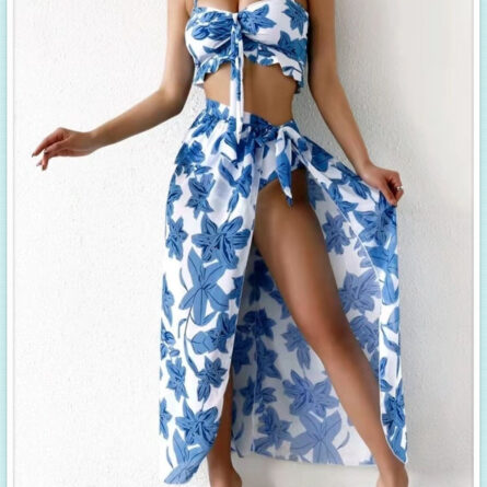 White Lotus 3 Piece Floral Bikini with Beach Skirt – Bild 16