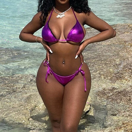 Glimmer Radiant Shiny Metallic Halter Bikini Set - Image 3