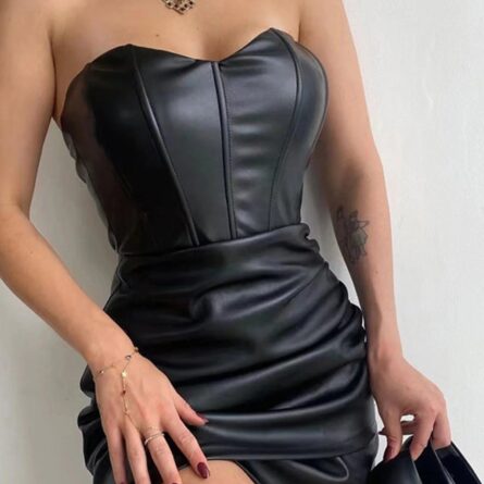 Midnight Allure Corset PU Leather Mini Dress – Bild 2