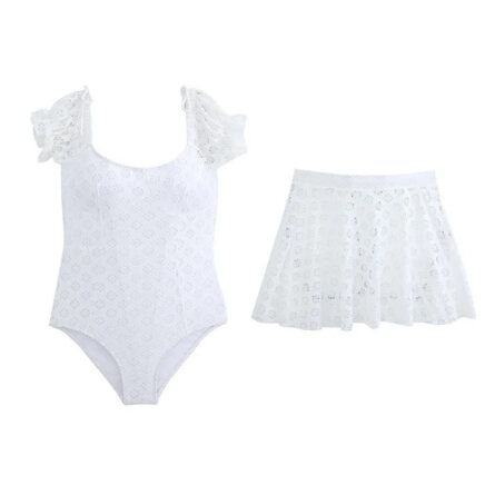 Divine White Short Sleeve Lace Swimsuit Set - Image 28